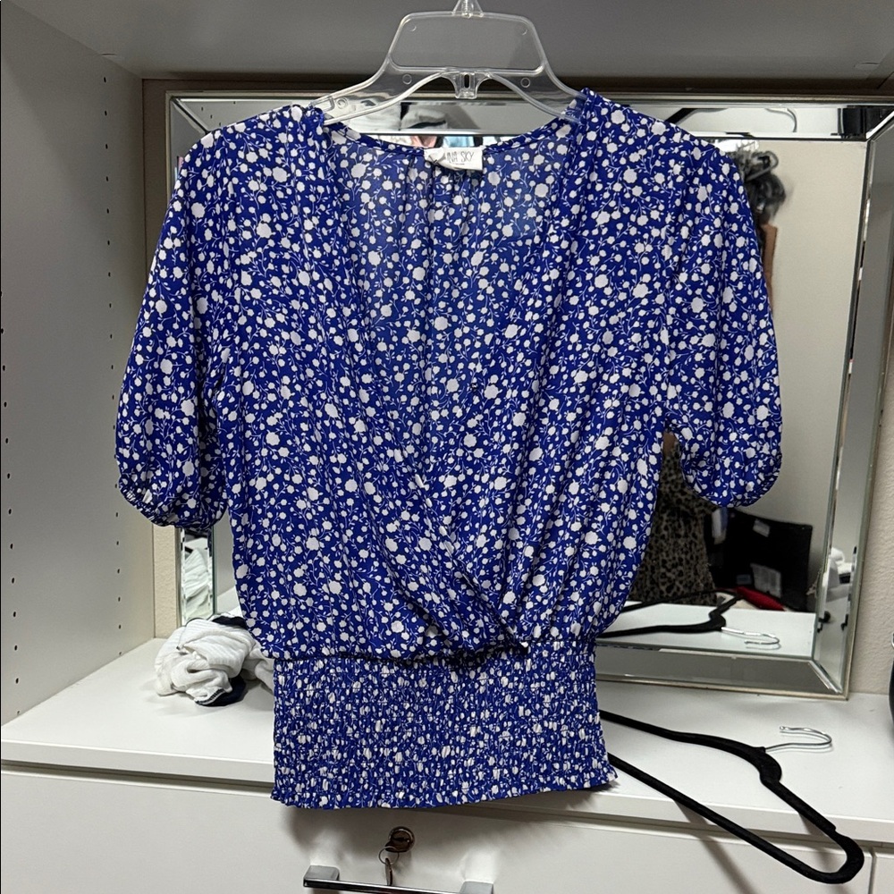 Sienna Sky Blue and White Polka Dot Blouse